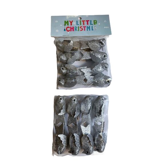 Songbird Ornaments 16 Mini Tree Clip On Christmas Silver Glitter (2 Pack of 8) - Picture 3 of 3